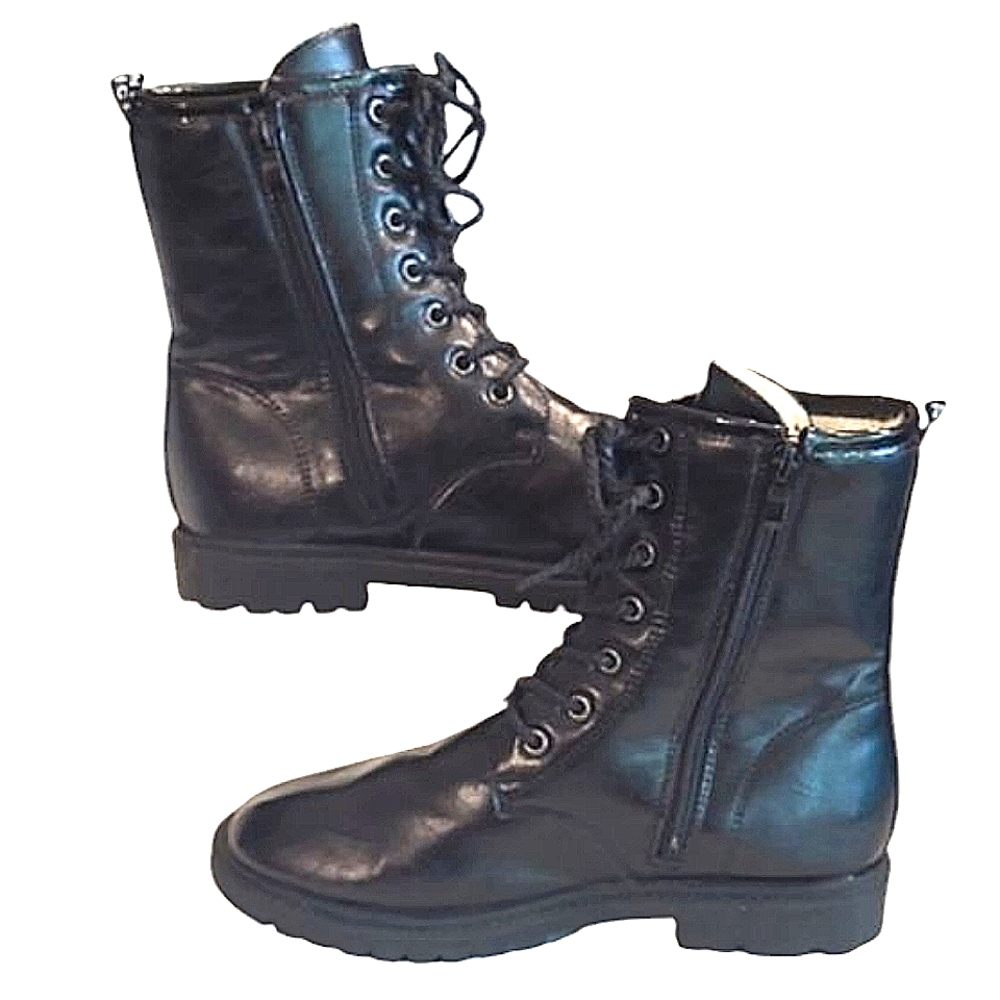 Dadawen Lace-Up Combat Boots Ankle Zip Up Chunky Heel Round Toe Fur Leather sz 8